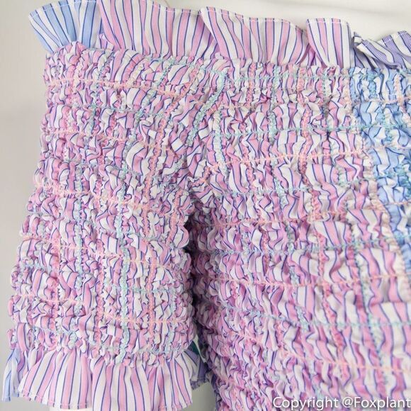 NWT Petersyn Kinsey Smocked Off-the-shoulder Top, Purple - Picture 13 of 15